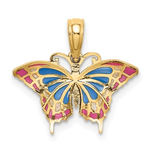 14k Yellow Gold MINI Yellow Pink Aqua Green red/blue Enameled Butterfly Charm - Picture 5 of 8